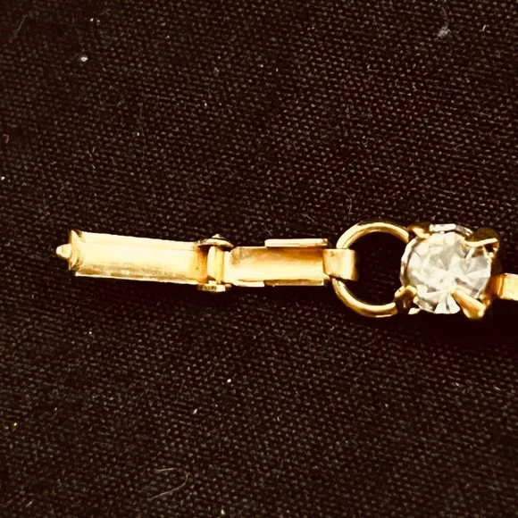 Vintage Gold Tone Blue And Clear Rhinestone Floral Tennis Bracelet (3800) - Picture 9 of 9